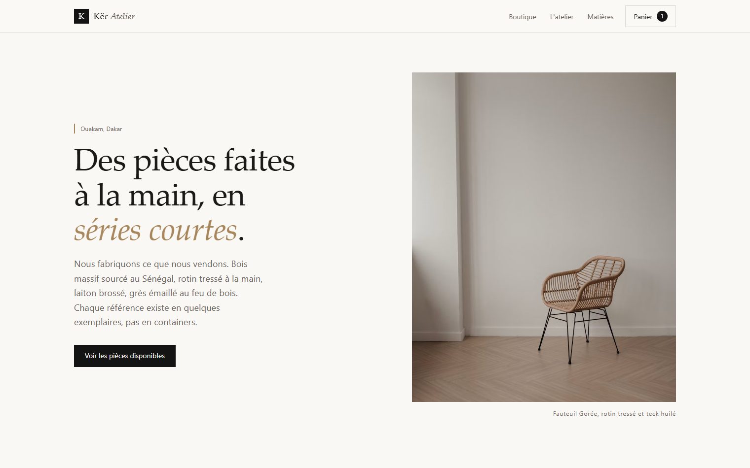 Page boutique de Kër Atelier