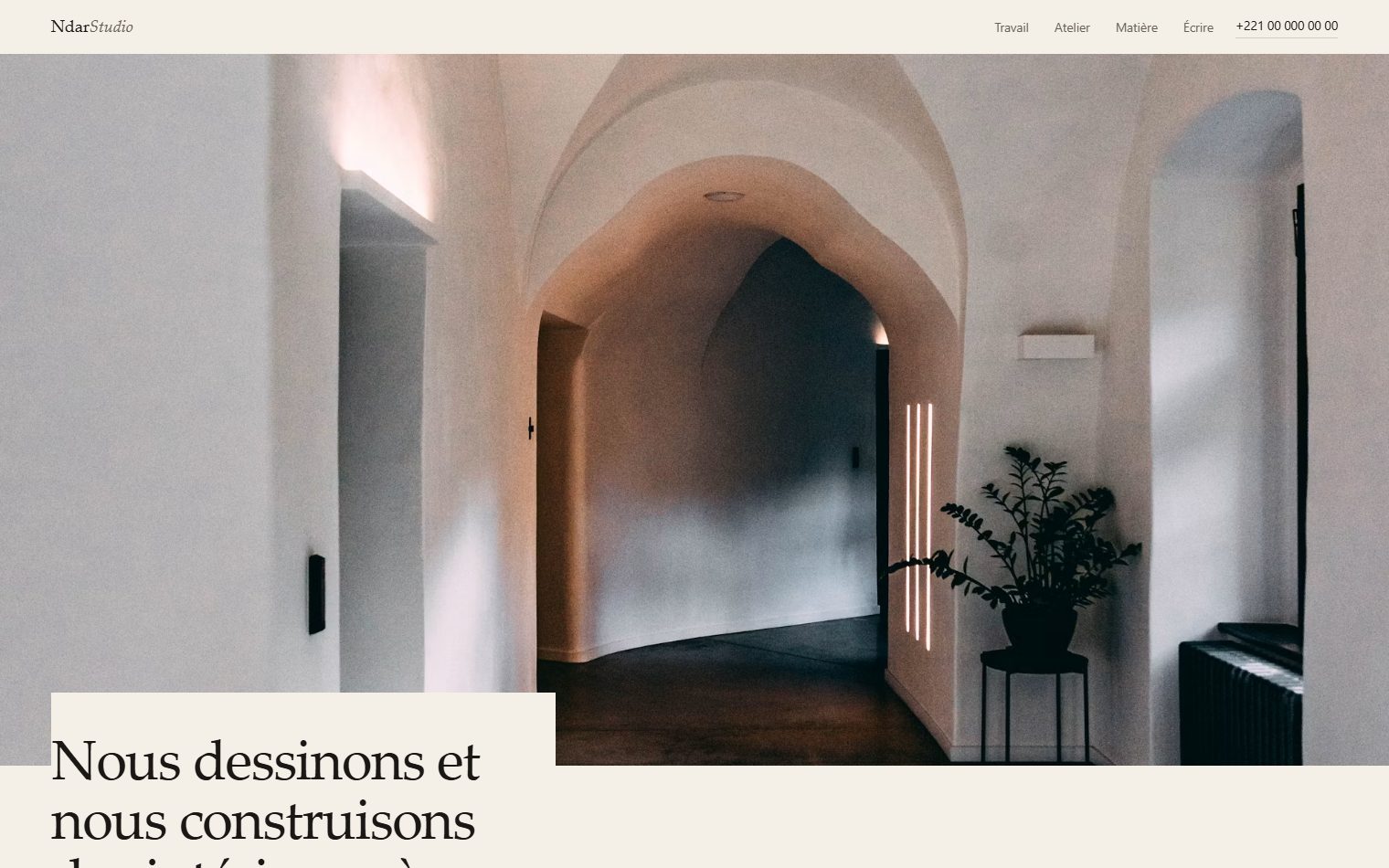 Page d'accueil du site vitrine Ndar Studio