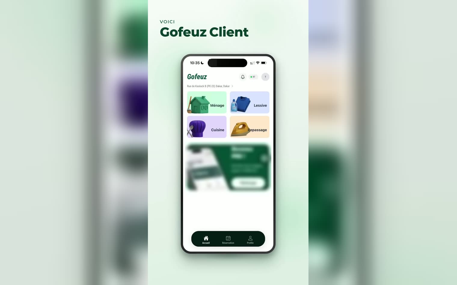 Écran d'accueil de l'application Gofeuz